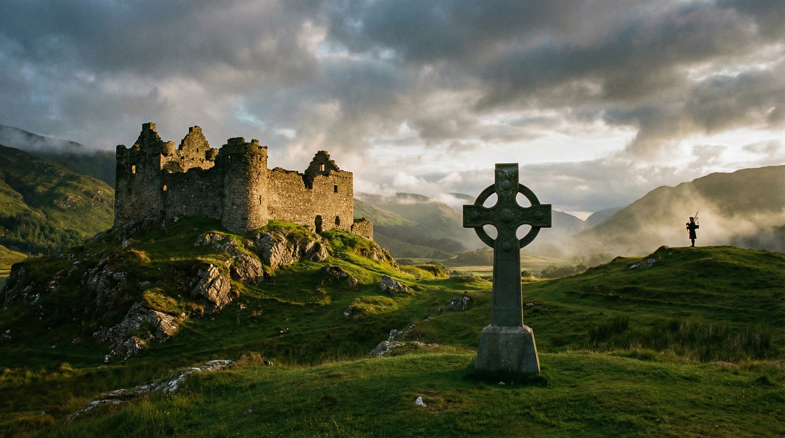 Scottish Highlands with castle ruins